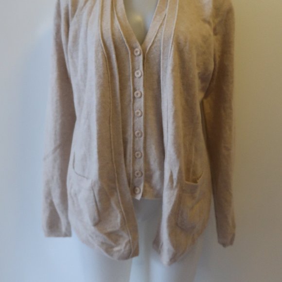 *Womens Sutton Cashmere Beige Cashmere V-Neck Faux Layered Cardigan Sweater L CO - Picture 6 of 13
